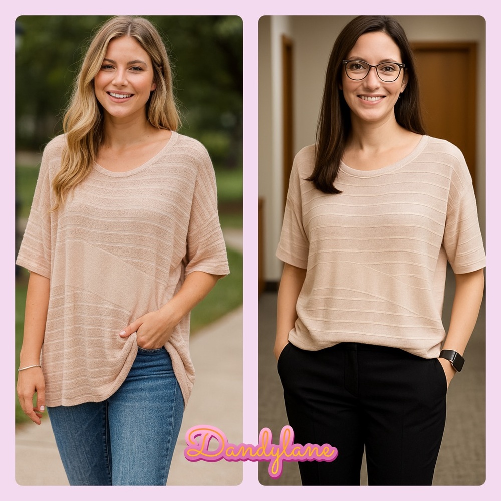 White House Black Market Blush Pink Striped High Low Lightweight Sweater Medium